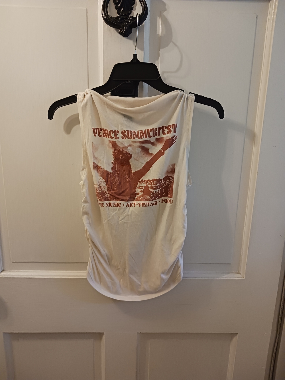 Wild Fable Venice Summerfest Ruched Graphic Tank Top Cream Rust Size Medium